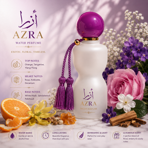 Azra Water Perfume – Oriental Floral Amber Water-Based Fragrance with Rose, White Musk & Sandalwood