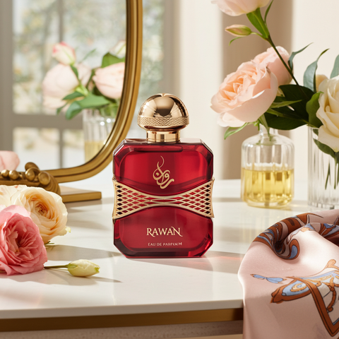 Rawan Perfume – Fruity Floral Eau de Parfum with Peach, Rose, Jasmine & Warm Amber