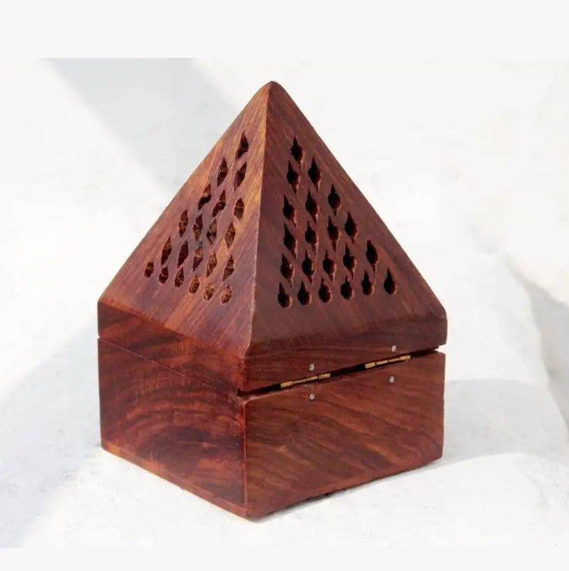 Shining Handicrafts Incense Stick Holder 4.5in Wooden pyramid Shape Handmade Dhoop Batti Stand Wooden Incense Holder (Brown) Dhoop - HSA Perfumes